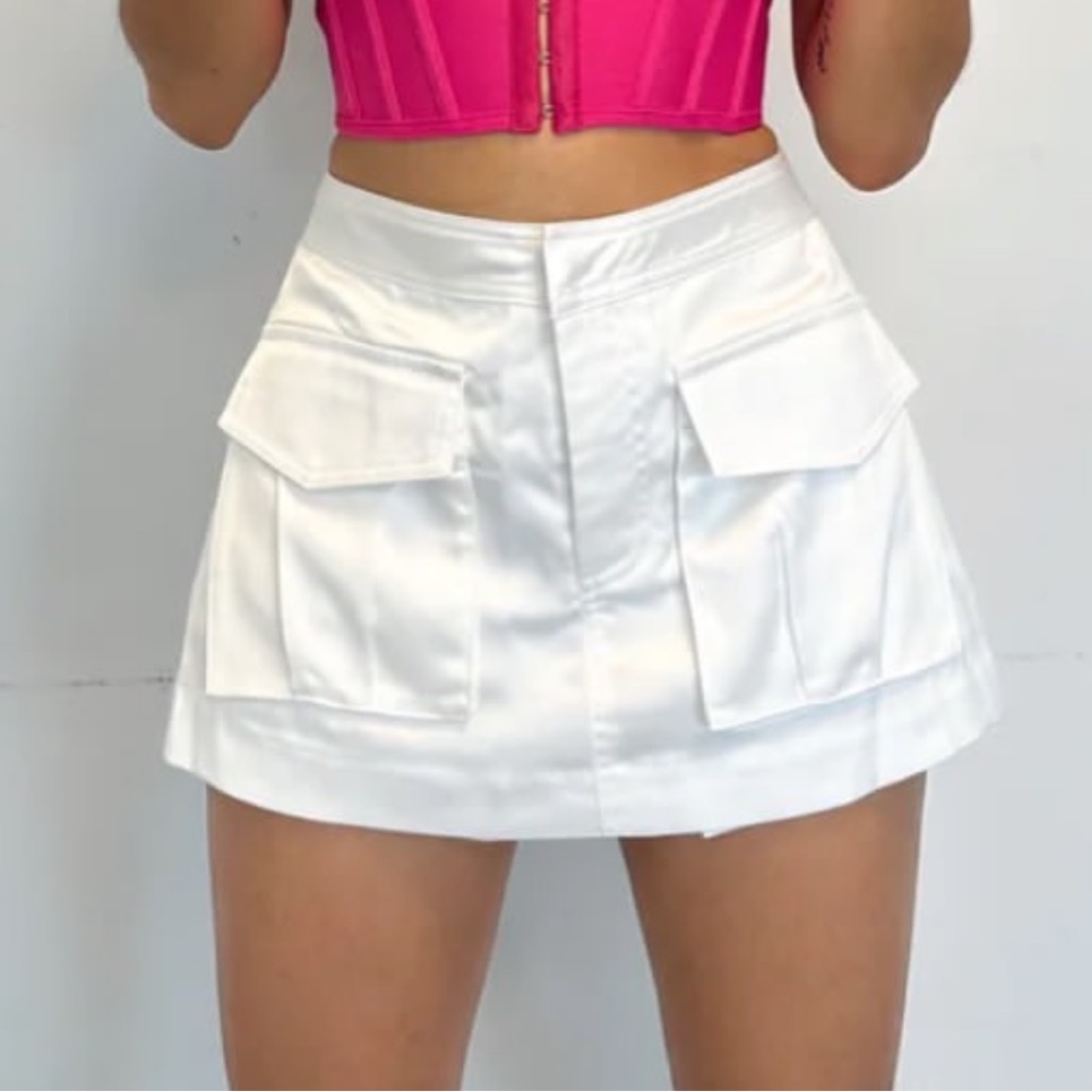 White silky cargo skort